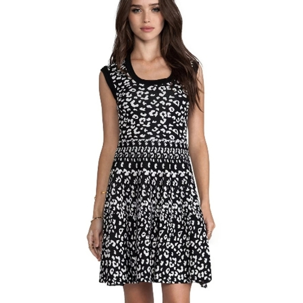 Rebecca Taylor Leopard Stretch Knit black white Dress